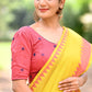 Handloom Pure Cotton Mangalgiri Saree with Woven Thread Border,  Yellow, SR1045