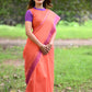 Handloom Pure Cotton Mangalgiri Saree with Woven Thread Border, Orange, SR1046