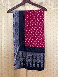 Red & Black Modal Silk Bandhani - Ajrakh Saree with Blouse Piece, SS1023