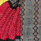 Red & Black Modal Silk Bandhani - Ajrakh Saree with Blouse Piece, SS1023