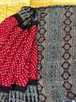 Red & Black Modal Silk Bandhani - Ajrakh Saree with Blouse Piece, SS1023