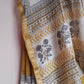Maheswari Silk Cotton Bagru Printed Saree With Zari Border, Mustard - Beige, SS1028