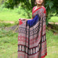 Navy Blue Modal Silk Saree with Plain body, Red Ajrakh border Pallu & Blouse Piece, SS1029