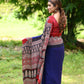 Navy Blue Modal Silk Saree with Plain body, Red Ajrakh border Pallu & Blouse Piece, SS1029