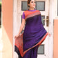 Purple Modal Silk Saree with Plain body, Rust Ajrakh border Pallu & Blouse Piece, SS1030