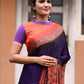 Purple Modal Silk Saree with Plain body, Rust Ajrakh border Pallu & Blouse Piece, SS1030