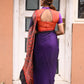 Purple Modal Silk Saree with Plain body, Rust Ajrakh border Pallu & Blouse Piece, SS1030