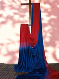 Ombre Modal Silk Saree with Running Blouse Piece ,Scarlet Red and Royal Blue, SS1032