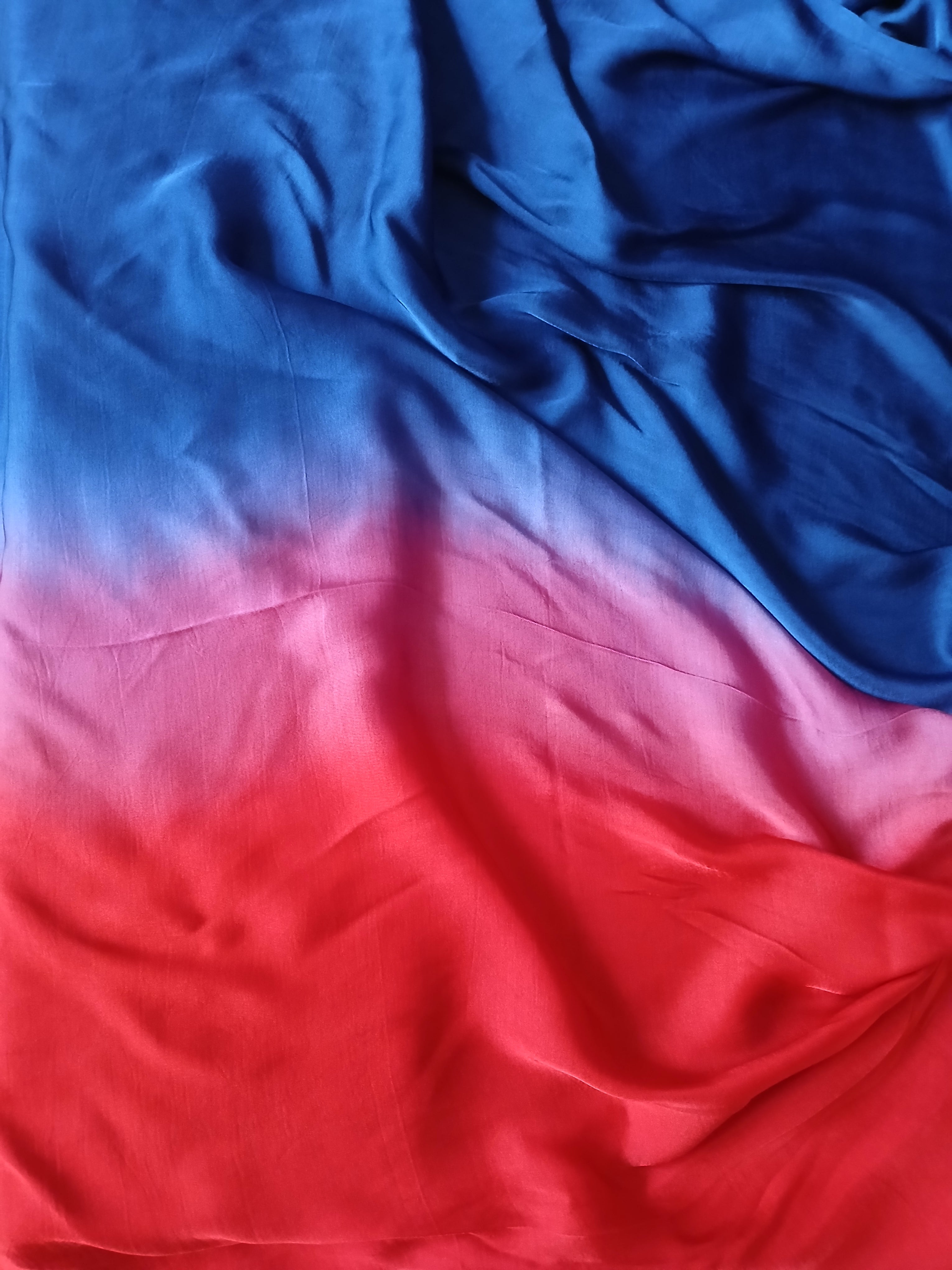 Ombre Modal Silk Saree with Running Blouse Piece ,Scarlet Red and Royal Blue, SS1032