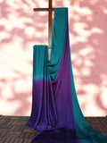 Ombre Modal Silk Saree with Running Blouse Piece ,Teal Green and Royal Purple , SS1034
