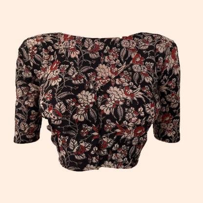 Kalamkari  Cotton  V neck Blouse,  Black,  BK1261