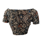 Kalamkari  Cotton  Boat neck Blouse with Short Sleeves,  Black,  BK1249