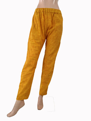 Slub Cotton Pants with Pockets, Fully Elasticated, Yellow, PN1108