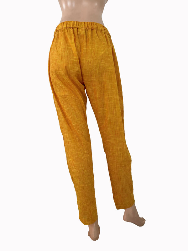 Slub Cotton Pants with Pockets, Fully Elasticated, Yellow, PN1108
