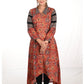 Kalamkari Cotton A line Kurta with Pleated Sleeves, Collar & Wooden Button Details,   Shaded Maroon,  KK1073