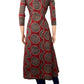 Kalamkari Cotton Paneled Y neck Kurta with Potli Button Details, Maroon,  KK1082