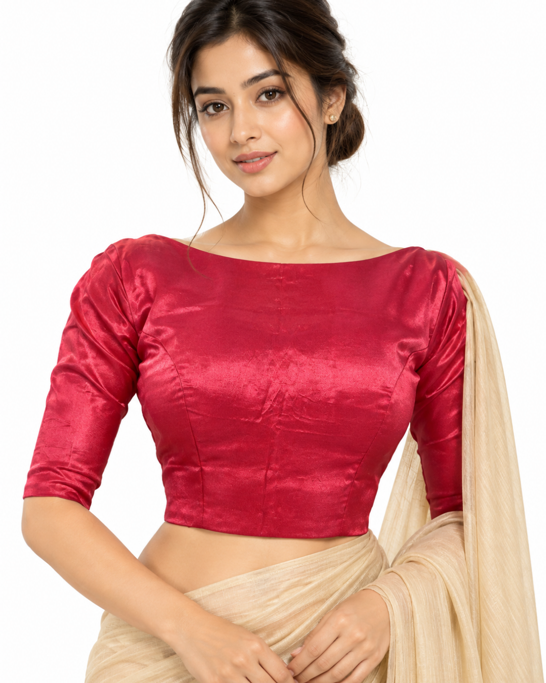 Gajji Silk Scallop neck Blouse, with  Lining,  Pink, BS1169
