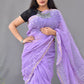 Pure Cotton Kota Doria Block Printed Saree with Zari Border,  Lavender, SR1031