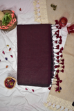 Handloom Mulmul Cotton Saree with Woven Zari Stripes & Tassles, Coffee Brown, SR1017