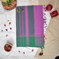Pure Handloom Mangalgiri Cotton Saree with Threadwork Temple Border & Tassles,  Pink with Green,  SR1039