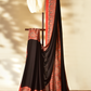 Somber Black & Ruby Red Modal Silk Saree with Plain body, Ajrakh border Pallu & Blouse Piece, SS1020