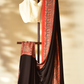 Somber Black & Ruby Red Modal Silk Saree with Plain body, Ajrakh border Pallu & Blouse Piece, SS1020