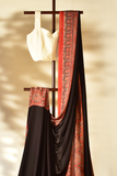 Somber Black & Ruby Red Modal Silk Saree with Plain body, Ajrakh border Pallu & Blouse Piece, SS1020