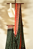 Lush Green & Rosy Red Modal Silk Bandhani - Ajrakh Saree with Blouse Piece, SS1017