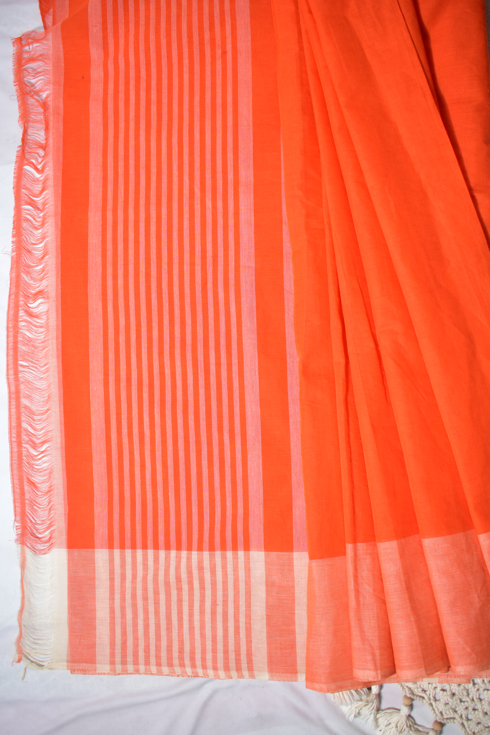 Pure Handloom Mangalgiri Cotton Saree with Contrast Border,  Orange,  SR1041