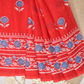 Block Printed Mul Cotton Saree,  Red,  SR1043