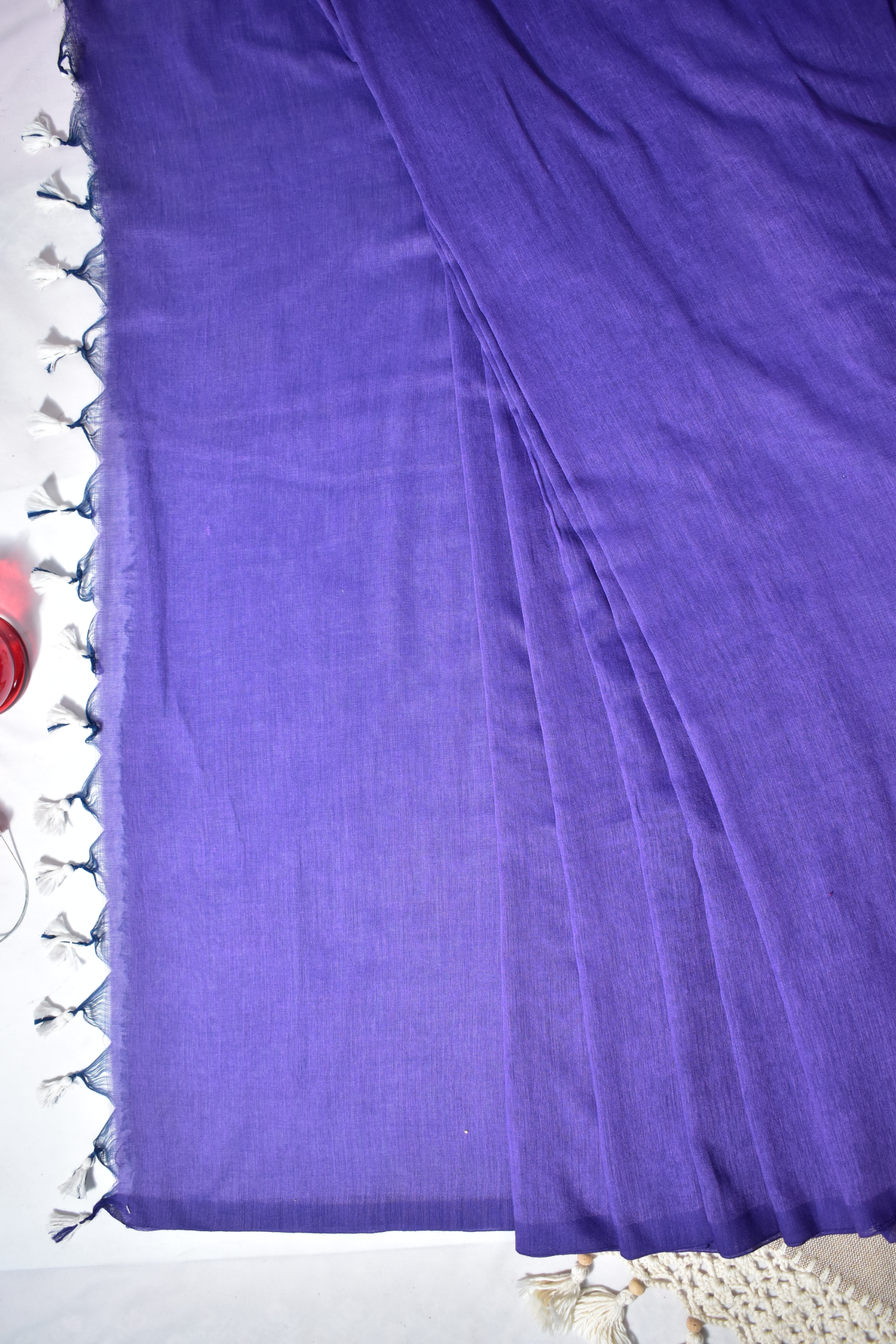 Handloom Soft Cotton Saree with Tassles,  Lavendar - blue,  SR1035