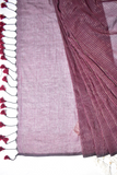 Handloom Mulmul Cotton Saree with Woven Zari Stripes & Tassles, Coffee Brown, SR1017