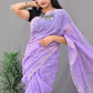 Pure Cotton Kota Doria Block Printed Saree with Zari Border,  Lavender, SR1031