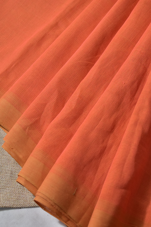 Pure Handloom Mangalgiri  Plain Cotton Saree with Tassles,  Orange,  SR1040