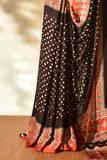 Scarlet Red & Ebony Black Modal Silk Bandhani - Ajrakh Saree with Blouse Piece, SS1005