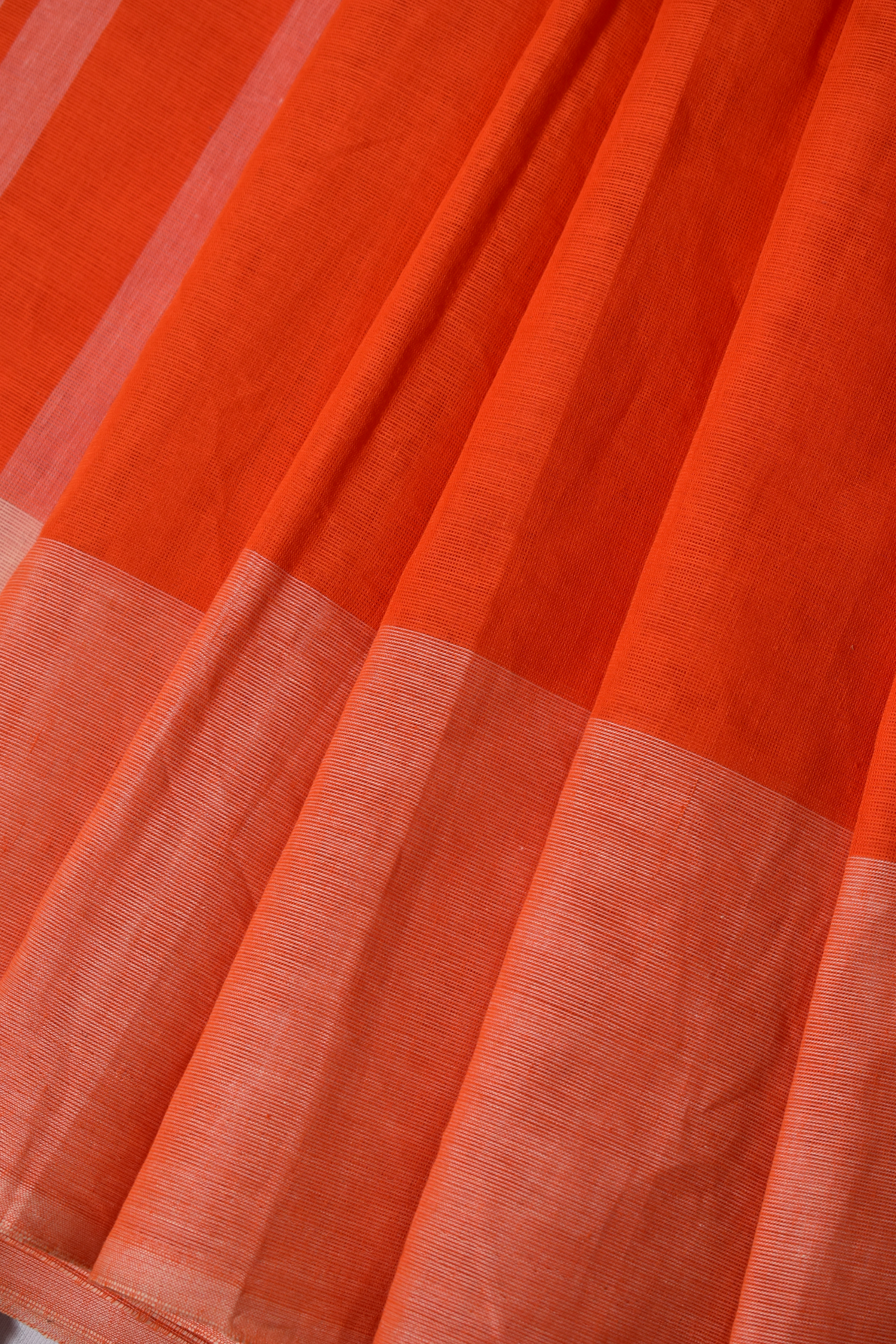Pure Handloom Mangalgiri Cotton Saree with Contrast Border,  Orange,  SR1041