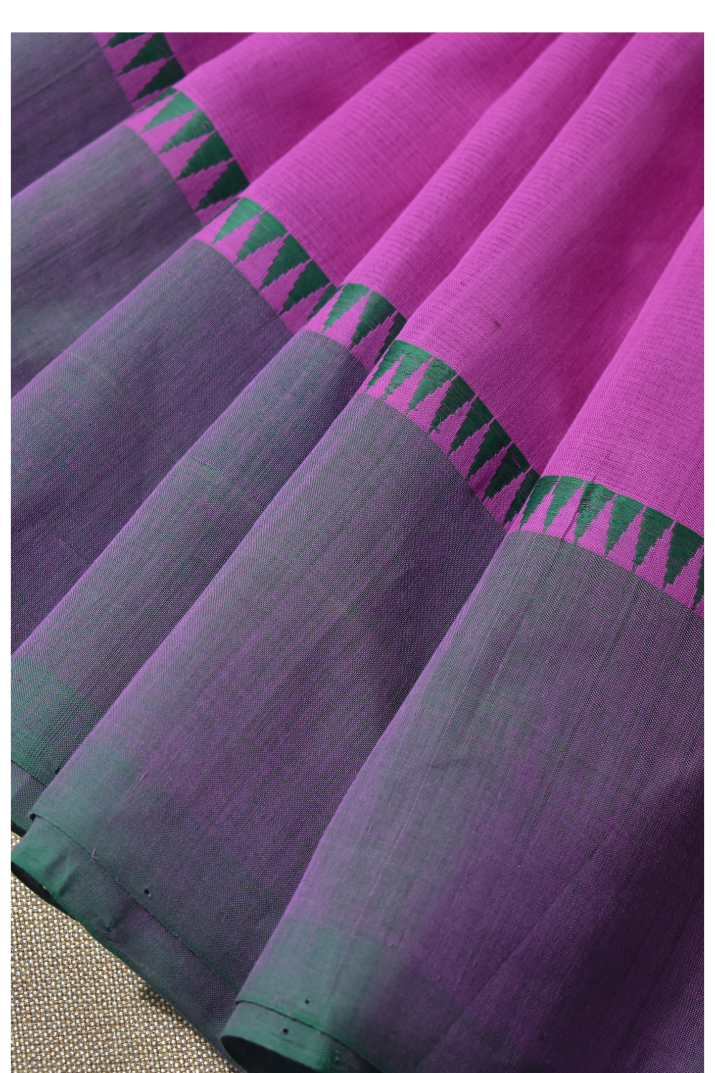 Pure Handloom Mangalgiri Cotton Saree with Threadwork Temple Border & Tassles,  Pink with Green,  SR1039