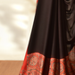 Somber Black & Ruby Red Modal Silk Saree with Plain body, Ajrakh border Pallu & Blouse Piece, SS1020