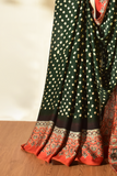 Lush Green & Rosy Red Modal Silk Bandhani - Ajrakh Saree with Blouse Piece, SS1017