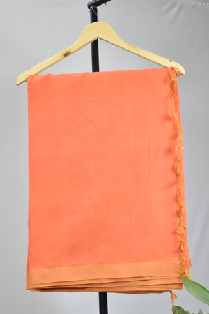 Pure Handloom Mangalgiri  Plain Cotton Saree with Tassles,  Orange,  SR1040