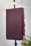 Handloom Mulmul Cotton Saree with Woven Zari Stripes & Tassles, Coffee Brown, SR1017