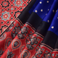 Modal Silk Bandhani-Ajrakh Saree with Blouse Piece,Blue-Red,SS1001