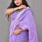 Pure Cotton Kota Doria Block Printed Saree with Zari Border,  Lavender, SR1031