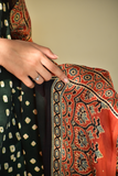 Lush Green & Rosy Red Modal Silk Bandhani - Ajrakh Saree with Blouse Piece, SS1017