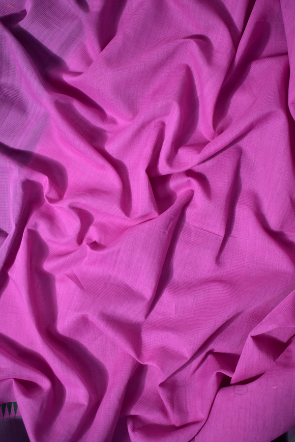 Pure Handloom Mangalgiri Cotton Saree with Threadwork Temple Border & Tassles,  Pink with Green,  SR1039