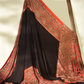 Somber Black & Ruby Red Modal Silk Saree with Plain body, Ajrakh border Pallu & Blouse Piece, SS1020