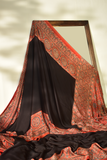 Somber Black & Ruby Red Modal Silk Saree with Plain body, Ajrakh border Pallu & Blouse Piece, SS1020