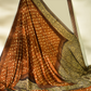 Amber Yellow & Dusky Grey Modal Silk Bandhani - Ajrakh Saree with Blouse Piece, SS1021
