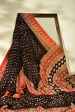 Scarlet Red & Ebony Black Modal Silk Bandhani - Ajrakh Saree with Blouse Piece, SS1005