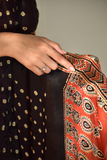 Scarlet Red & Ebony Black Modal Silk Bandhani - Ajrakh Saree with Blouse Piece, SS1005